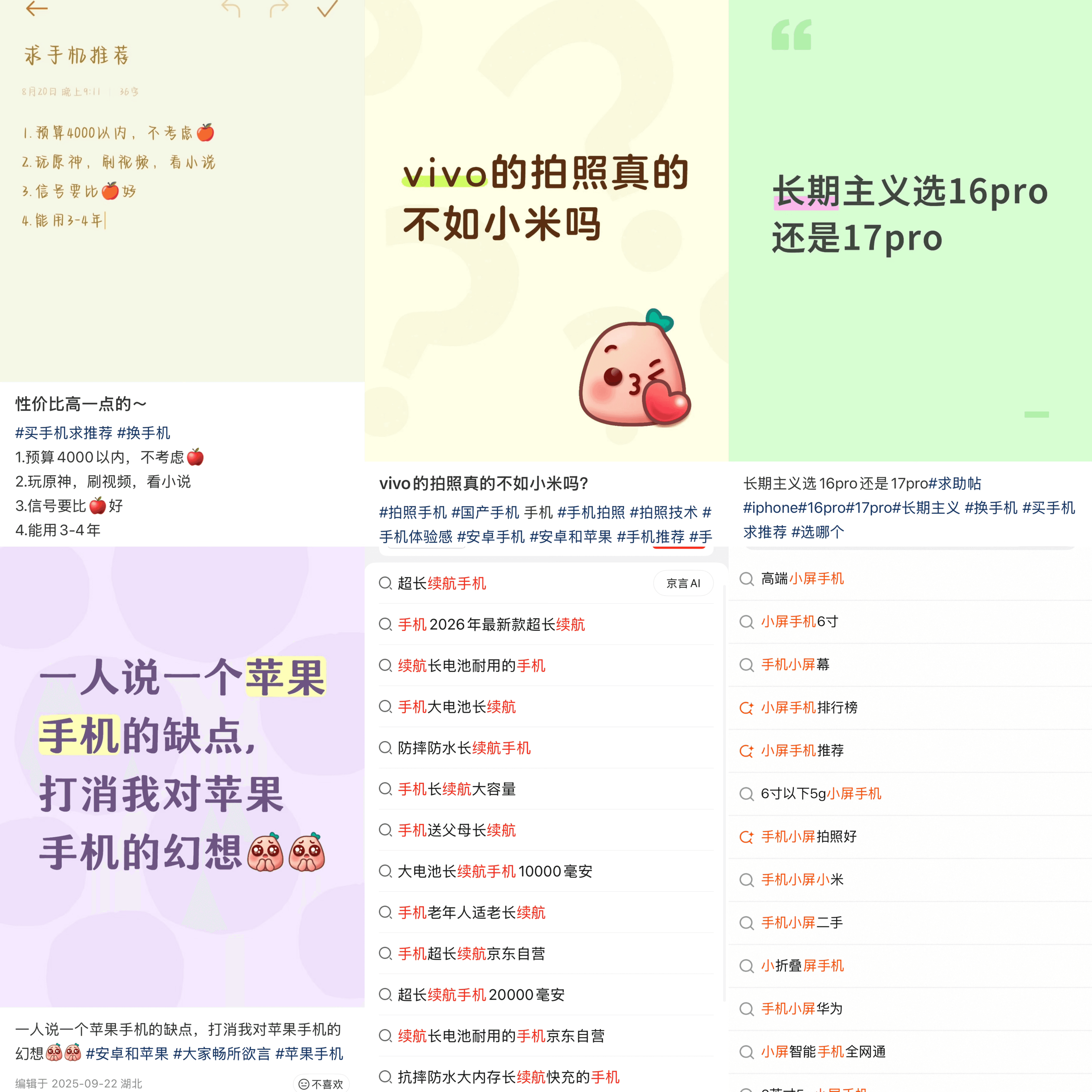 小红书、淘宝与京东平台搜索内容观察